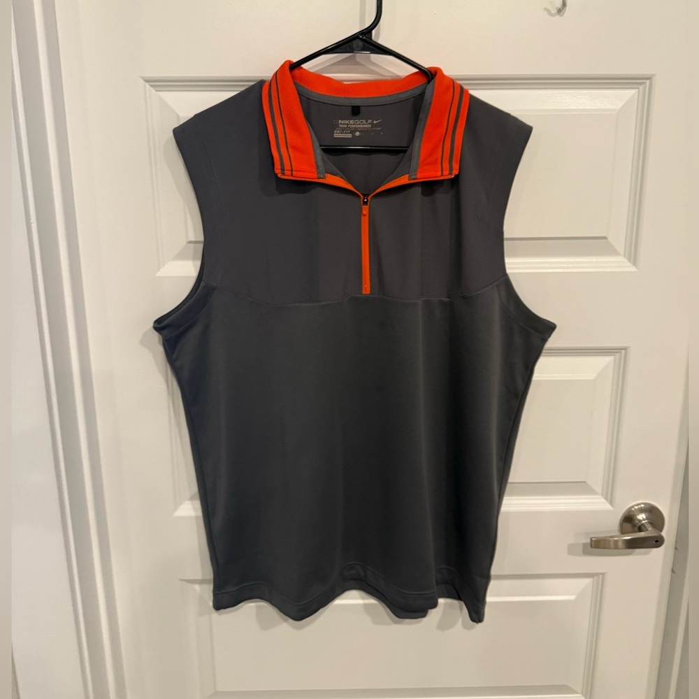 Nike Dri-Fit Mens Golf 1/4 zip Performance Vest in Gray/Orange.